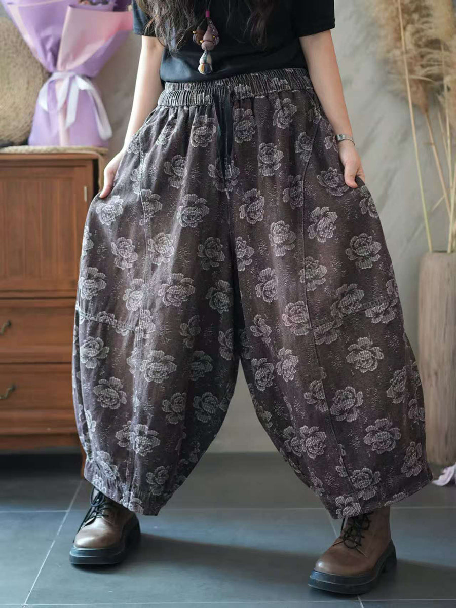 Women Vintage Flower Loose Harem Pants