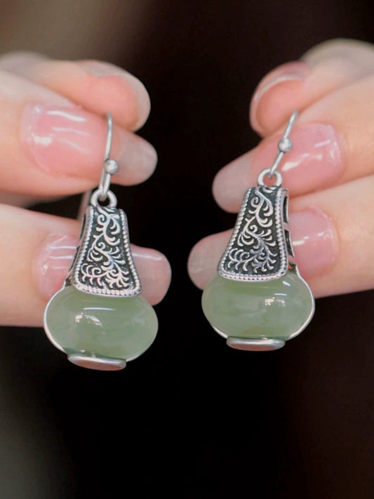 Women Ethnic Alloy Jade Earrings