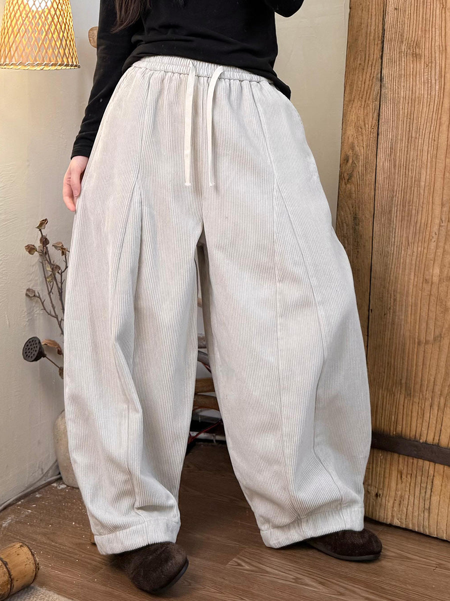 Plus Size Women Casual Winter Corduroy Fleece-lined Harem Pants