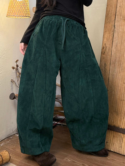 Plus Size Women Casual Winter Corduroy Fleece-lined Harem Pants