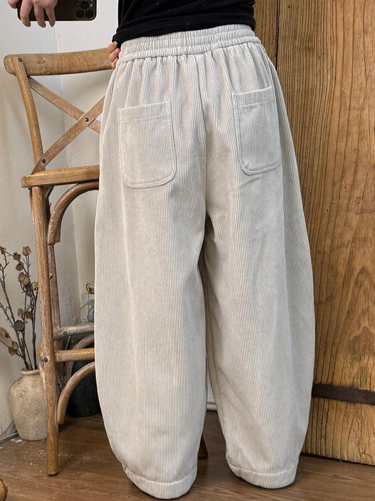 Plus Size Women Casual Winter Corduroy Fleece-lined Harem Pants