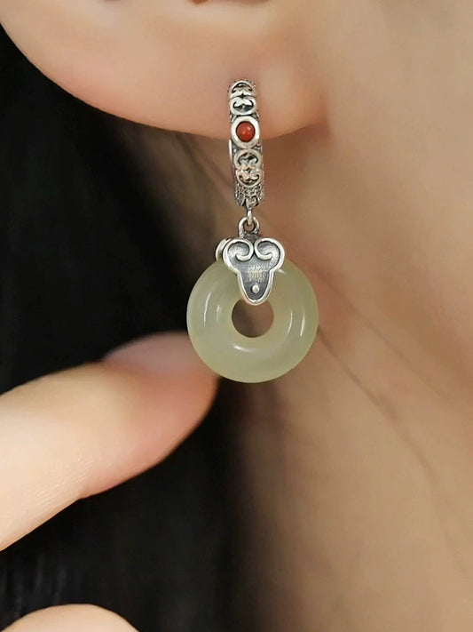 Women Vintage Alloy Jade Earrings