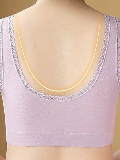 2 Pieces Women One-Piece With Bra Pad Lace Pure Color Bar