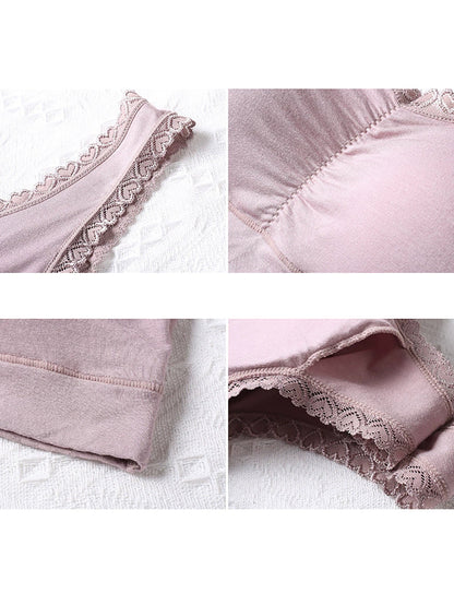 2 Pieces Women One-Piece With Bra Pad Lace Pure Color Bar