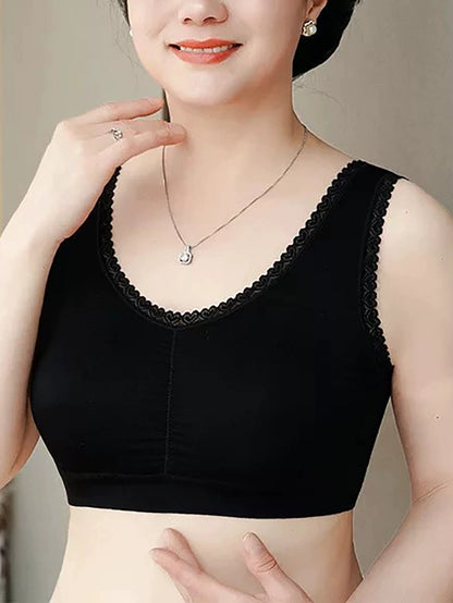 2 Pieces Women One-Piece With Bra Pad Lace Pure Color Bar