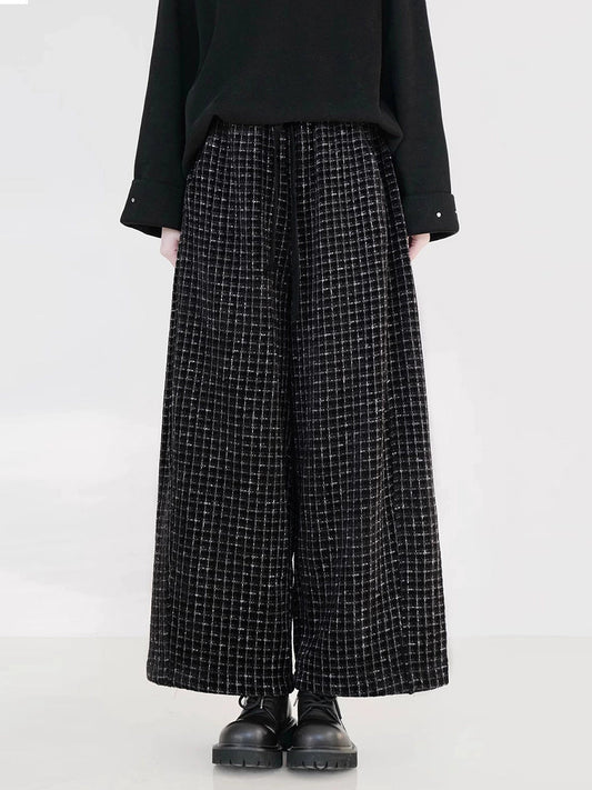Plus Size Women Vintage Plaid Fleece-lined Straight Pants