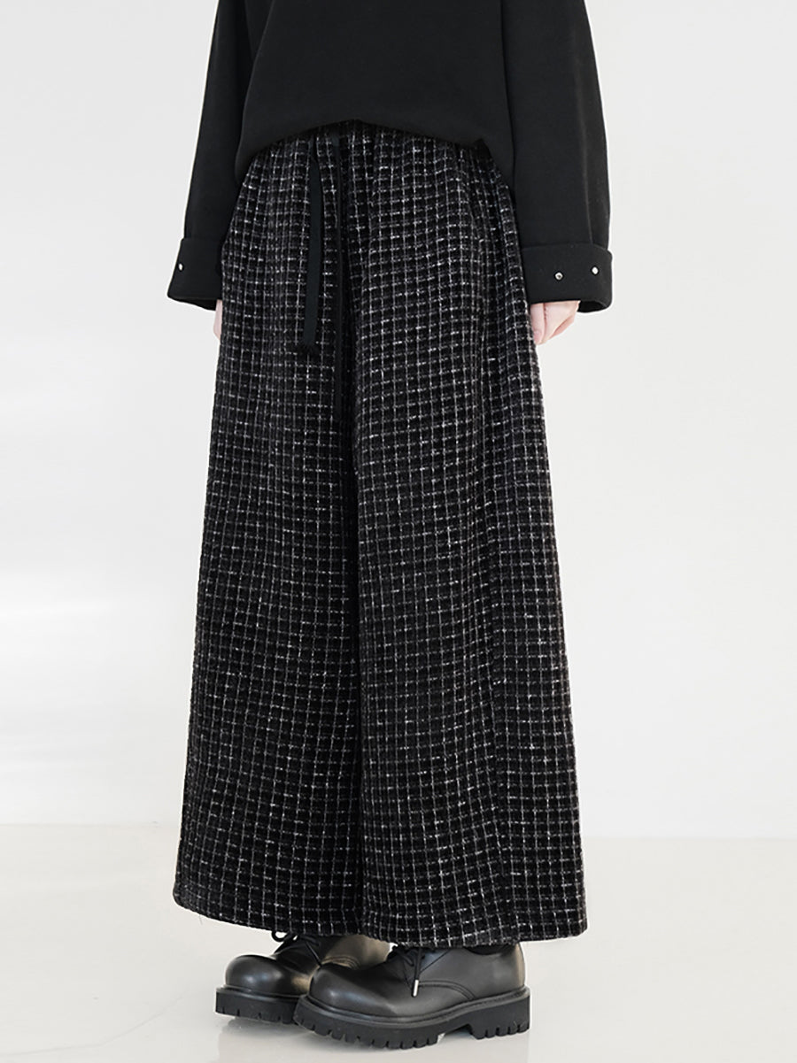 Plus Size Women Vintage Plaid Fleece-lined Straight Pants