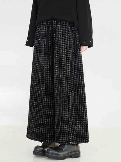 Plus Size Women Vintage Plaid Fleece-lined Straight Pants