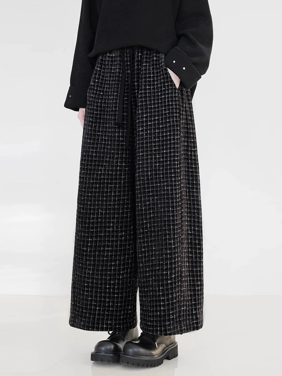 Plus Size Women Vintage Plaid Fleece-lined Straight Pants