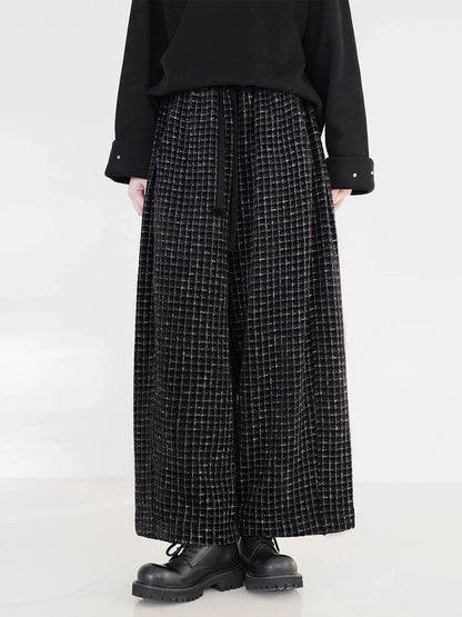Plus Size Women Vintage Plaid Fleece-lined Straight Pants