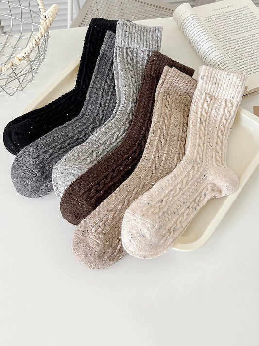6 Pairs Women Winter Thick Wool Mid-Heel Socks