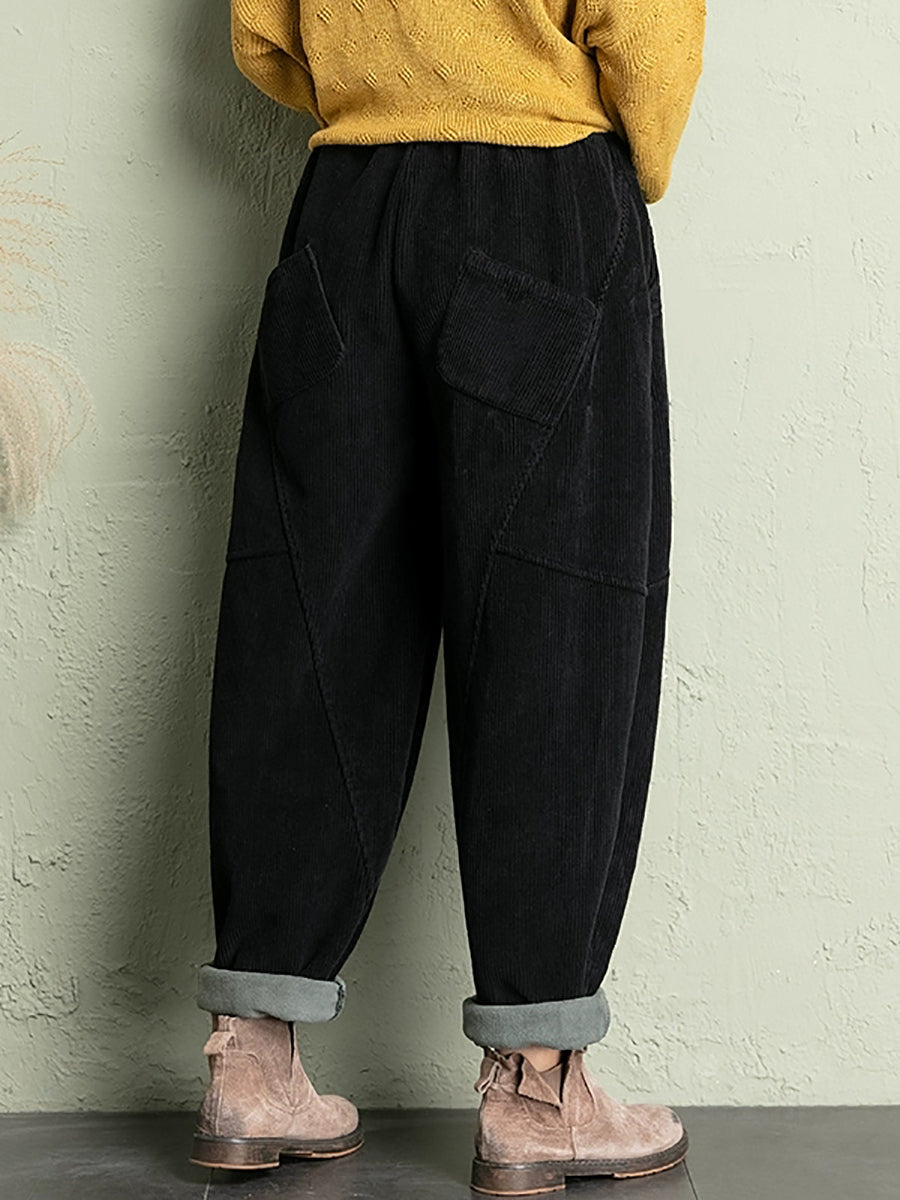 Plus Size Women Winter Casual Pure Color Corduroy Harem Pants