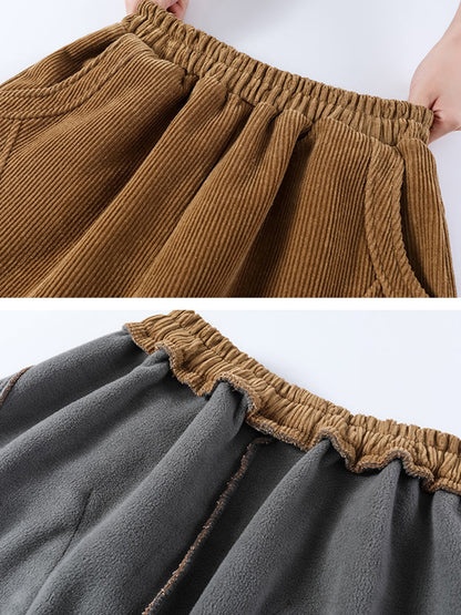 Plus Size Women Winter Casual Pure Color Corduroy Harem Pants
