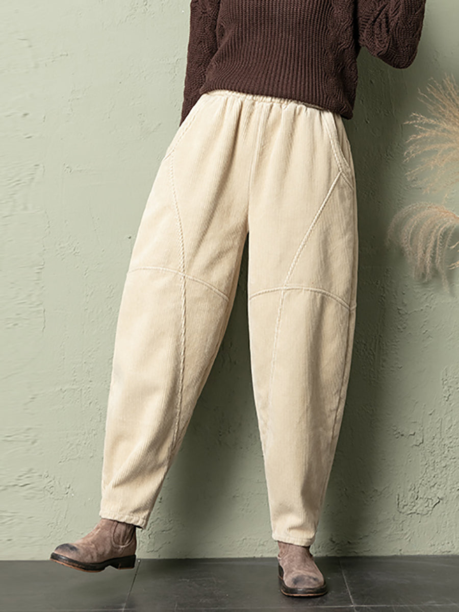 Plus Size Women Winter Casual Pure Color Corduroy Harem Pants