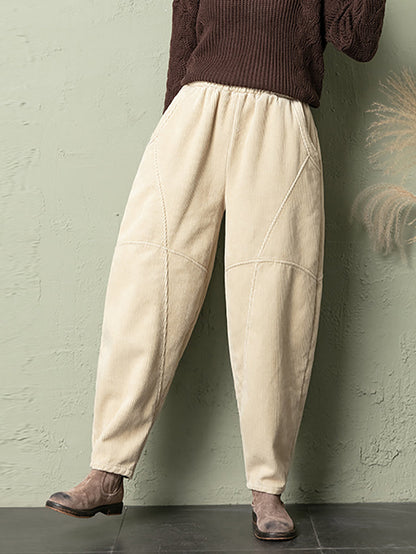 Plus Size Women Winter Casual Pure Color Corduroy Harem Pants