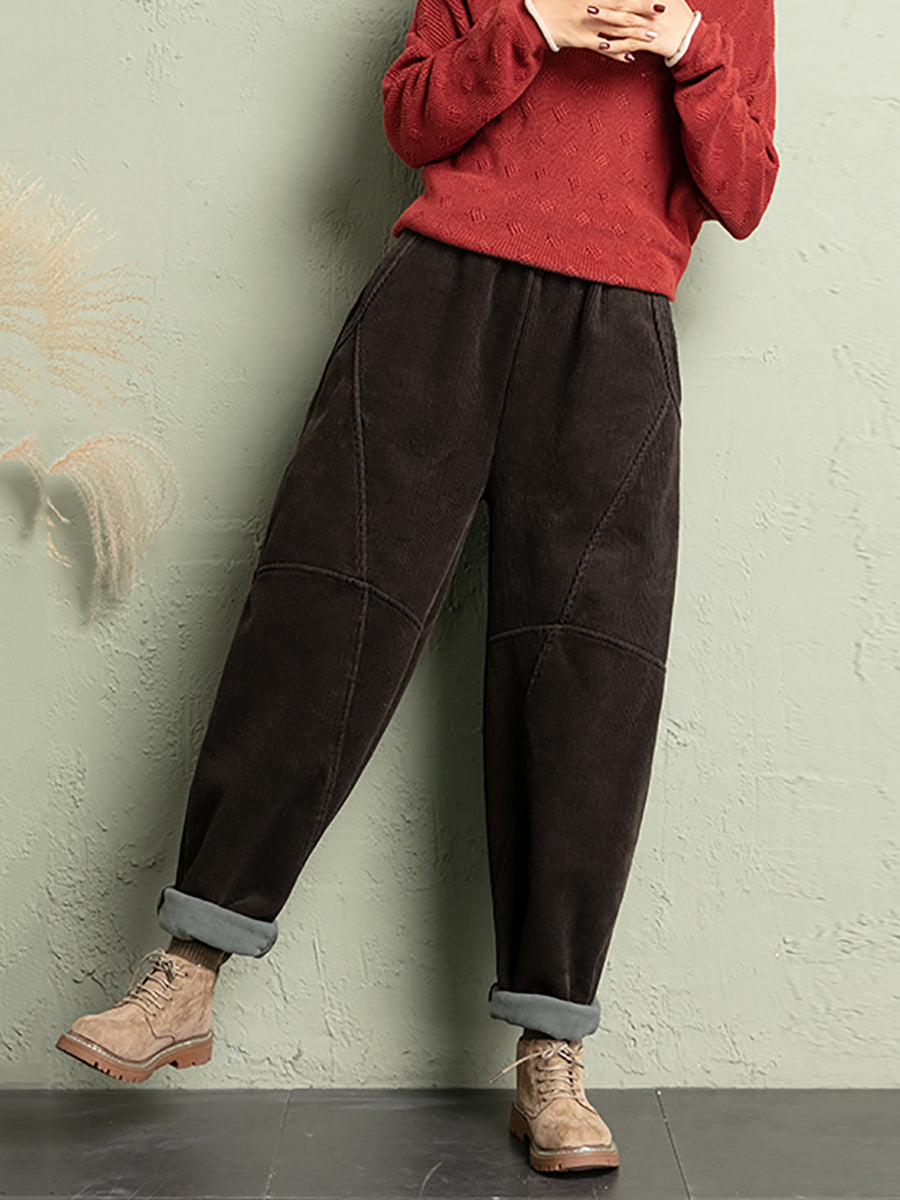 Plus Size Women Winter Casual Pure Color Corduroy Harem Pants