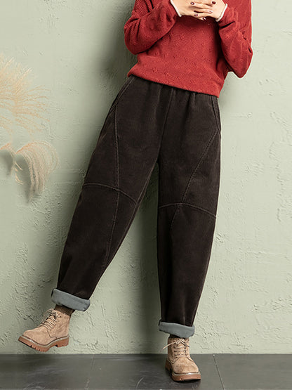 Plus Size Women Winter Casual Pure Color Corduroy Harem Pants