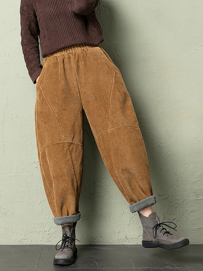 Plus Size Women Winter Casual Pure Color Corduroy Harem Pants