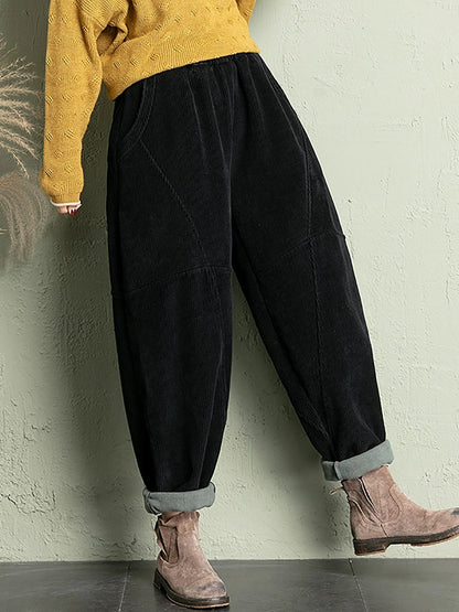 Plus Size Women Winter Casual Pure Color Corduroy Harem Pants