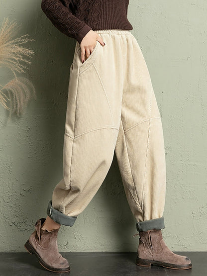 Plus Size Women Winter Casual Pure Color Corduroy Harem Pants