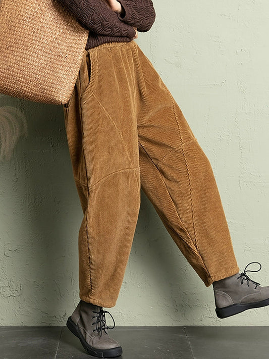 Plus Size Women Winter Casual Pure Color Corduroy Harem Pants
