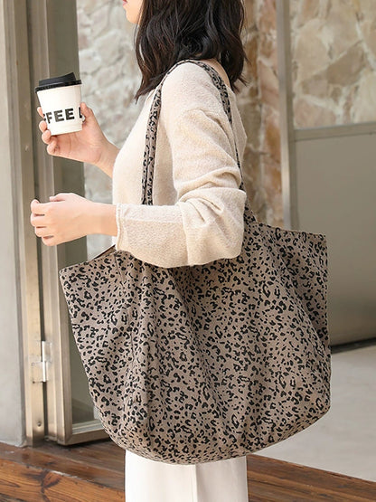 Women Vintage Leopard Print Dual-side Shoulder Bag