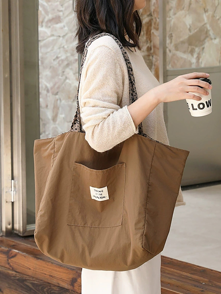 Women Vintage Leopard Print Dual-side Shoulder Bag