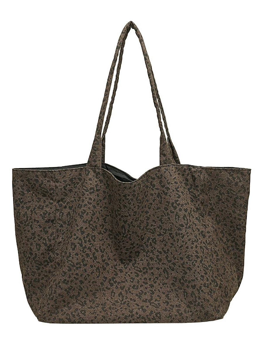 Women Vintage Leopard Print Dual-side Shoulder Bag