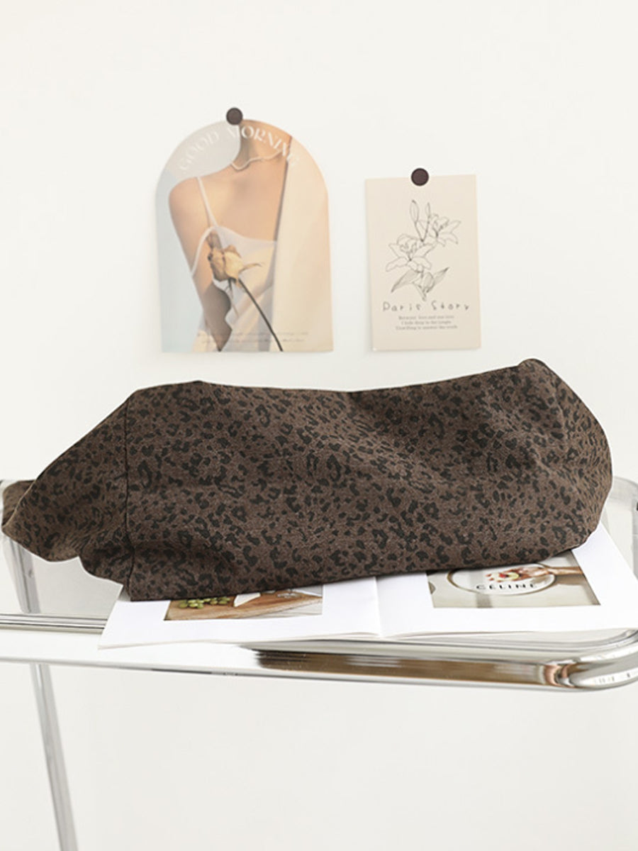 Women Vintage Leopard Print Dual-side Shoulder Bag