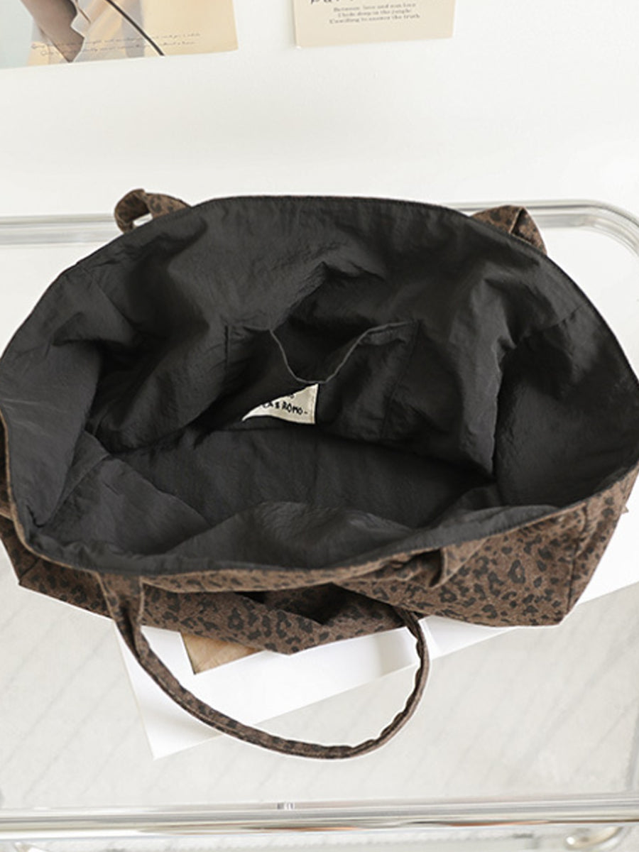 Women Vintage Leopard Print Dual-side Shoulder Bag