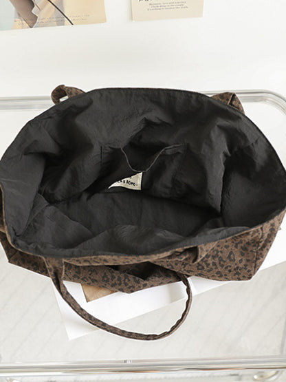 Women Vintage Leopard Print Dual-side Shoulder Bag