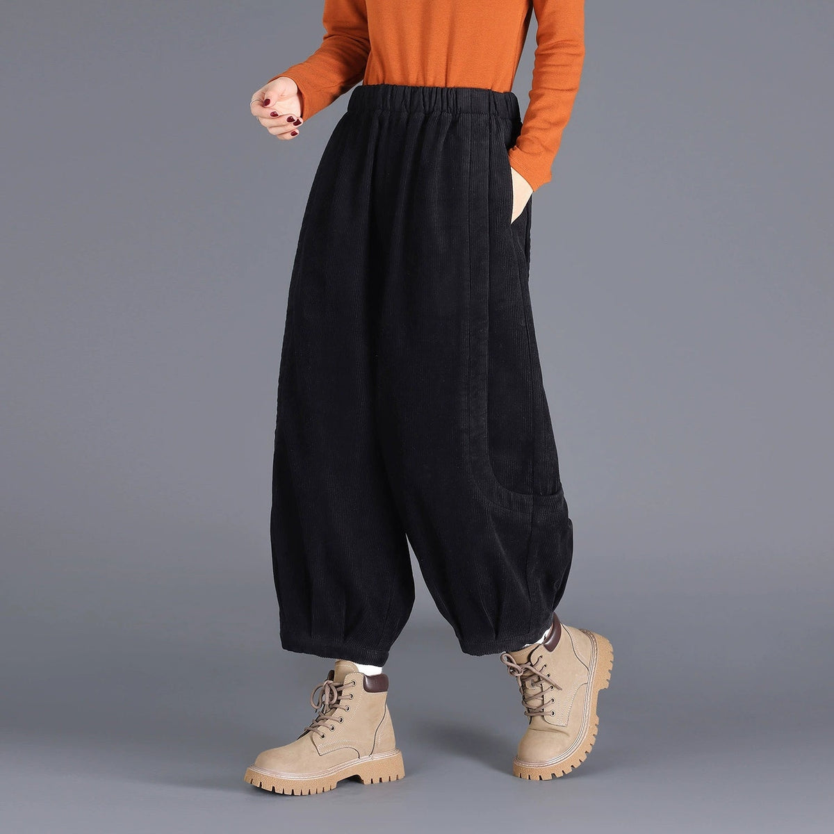 Plus Size Women Winter Casual Pure Color Corduroy Harem Pants