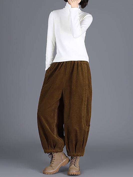 Plus Size Women Winter Casual Pure Color Corduroy Harem Pants