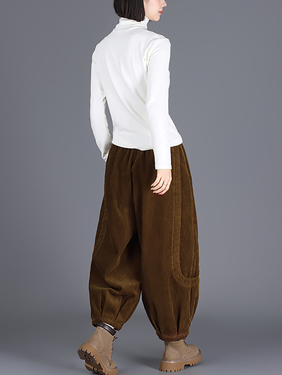 Plus Size Women Winter Casual Pure Color Corduroy Harem Pants