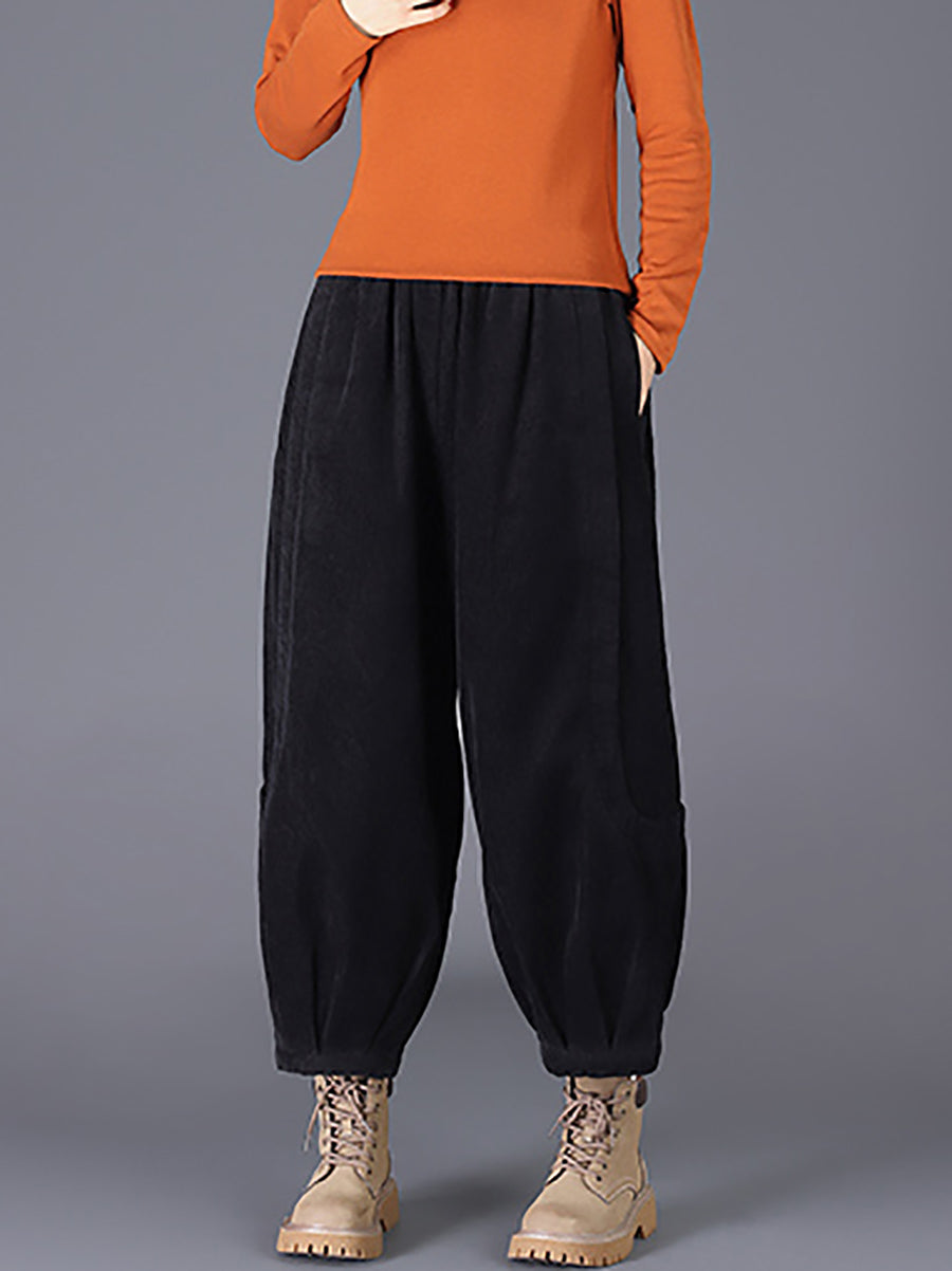 Plus Size Women Winter Casual Pure Color Corduroy Harem Pants