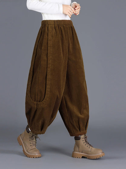 Plus Size Women Winter Casual Pure Color Corduroy Harem Pants