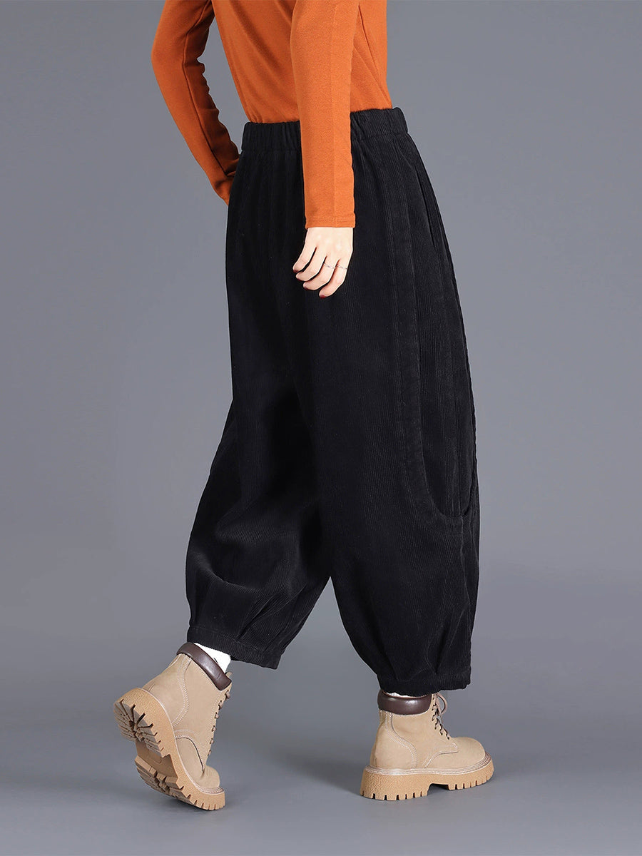 Plus Size Women Winter Casual Pure Color Corduroy Harem Pants