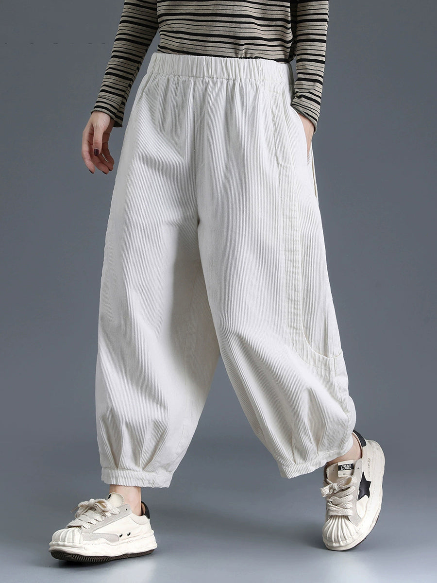 Plus Size Women Winter Casual Pure Color Corduroy Harem Pants