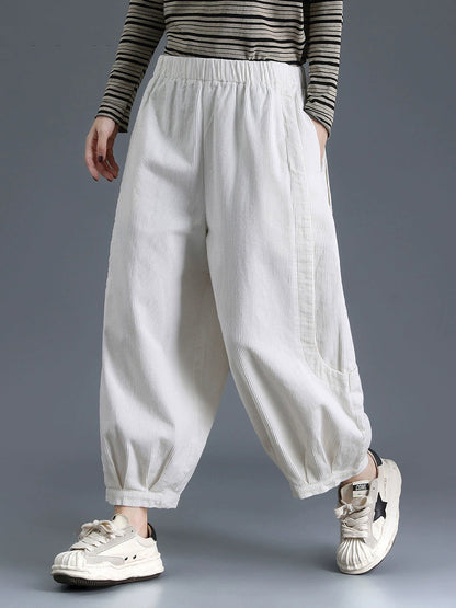 Plus Size Women Winter Casual Pure Color Corduroy Harem Pants