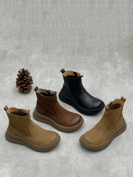 Women Causal Genuine Leather Spliced Ankle Boots