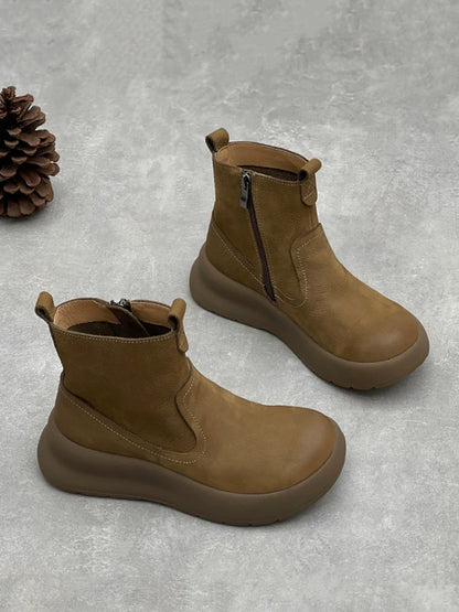 Women Causal Genuine Leather Spliced Ankle Boots