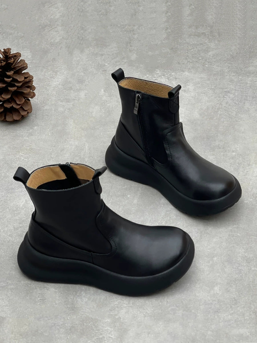 Women Causal Genuine Leather Spliced Ankle Boots