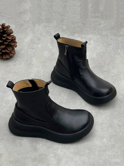 Women Causal Genuine Leather Spliced Ankle Boots
