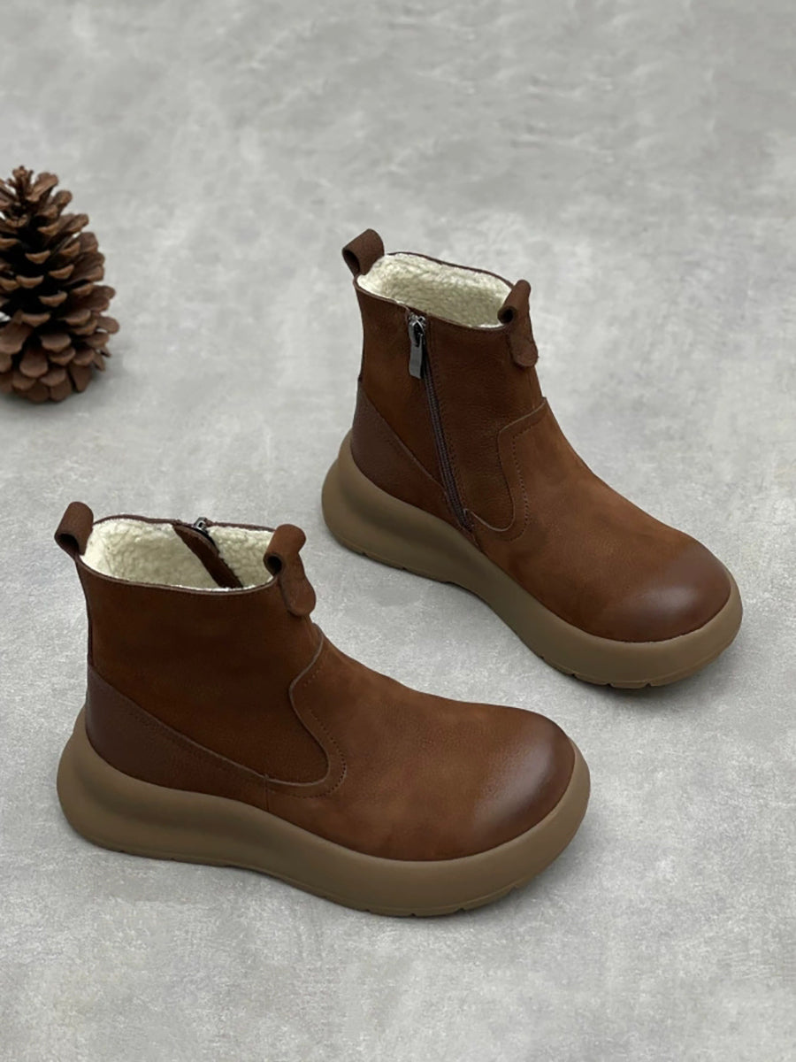 Women Causal Genuine Leather Spliced Ankle Boots