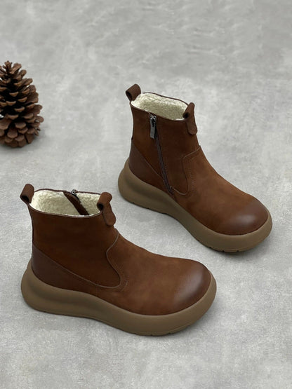 Women Causal Genuine Leather Spliced Ankle Boots