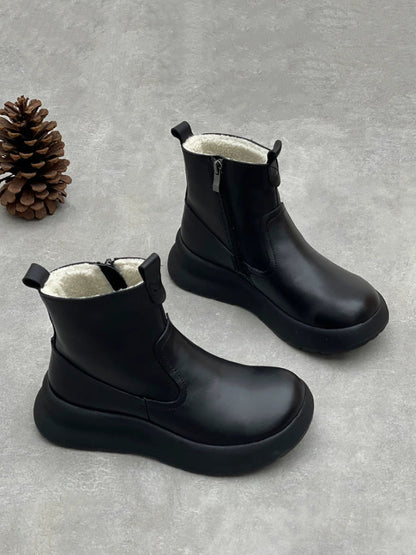 Women Causal Genuine Leather Spliced Ankle Boots