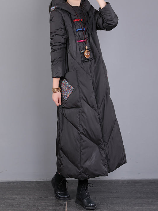 Women Winter Retro Emrboidery Padded Long Coat