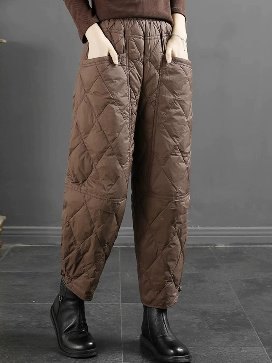 Women Winter Casual Pure Color Down Harem Pants
