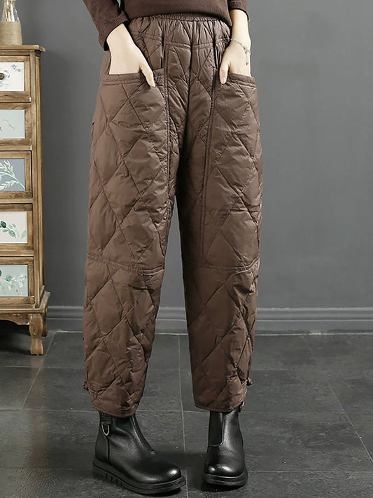 Women Winter Casual Pure Color Down Harem Pants