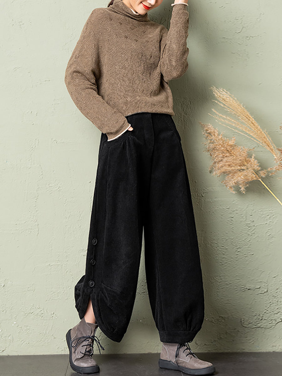 Plus Size Women Winter Casual Pure Color Corduroy Harem Pants